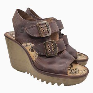 Fly London Brown Wedge Platform Sandals